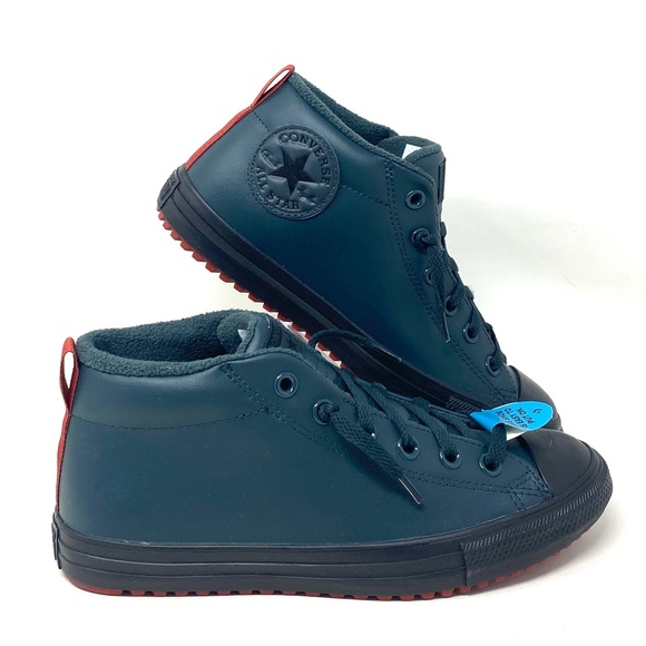 Converse Shoes - Converse Chuck Taylor Street Mid Top Green Kids Women's Leather Sneakers 672118C
